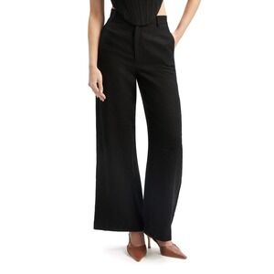 Bardot Black Wide Leg High Waisted Linen Blend Pants Women's XL NWT